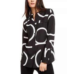 Calvin Klein Long Sleeve Logo Button Front Blouse, Women’s Size Large, 12